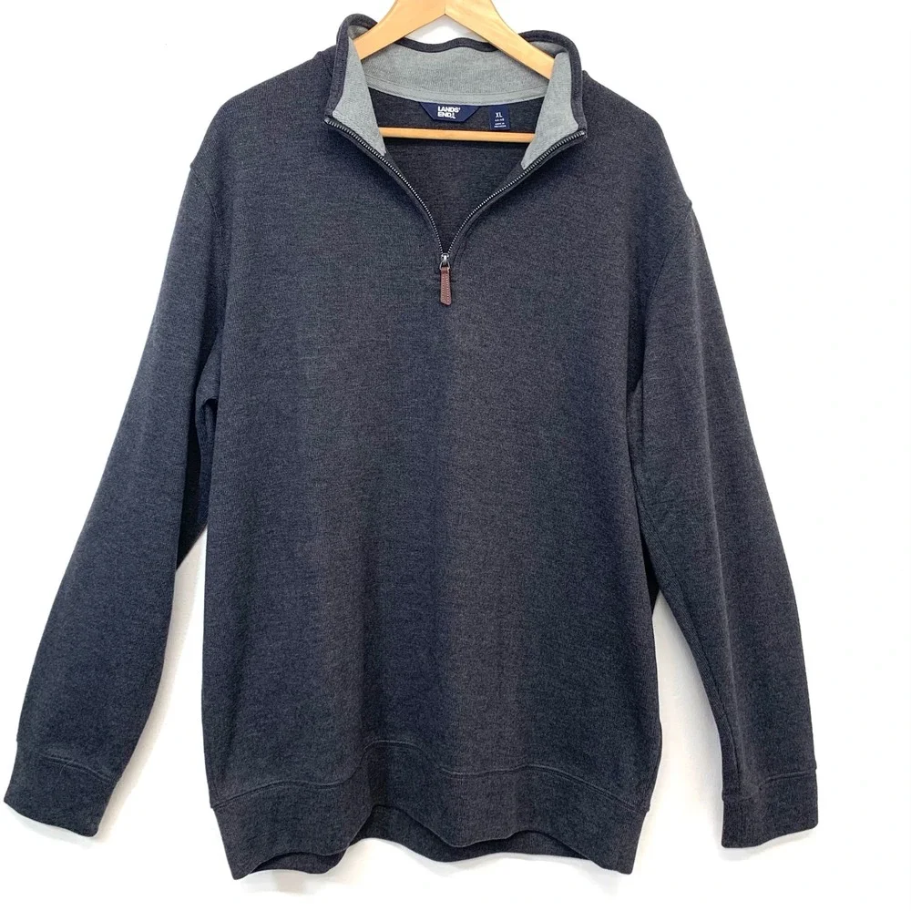 Lands End Quarter Zip Pullover Rib Knit Sweater Bundle Blue Gray 2 Pack Men XL